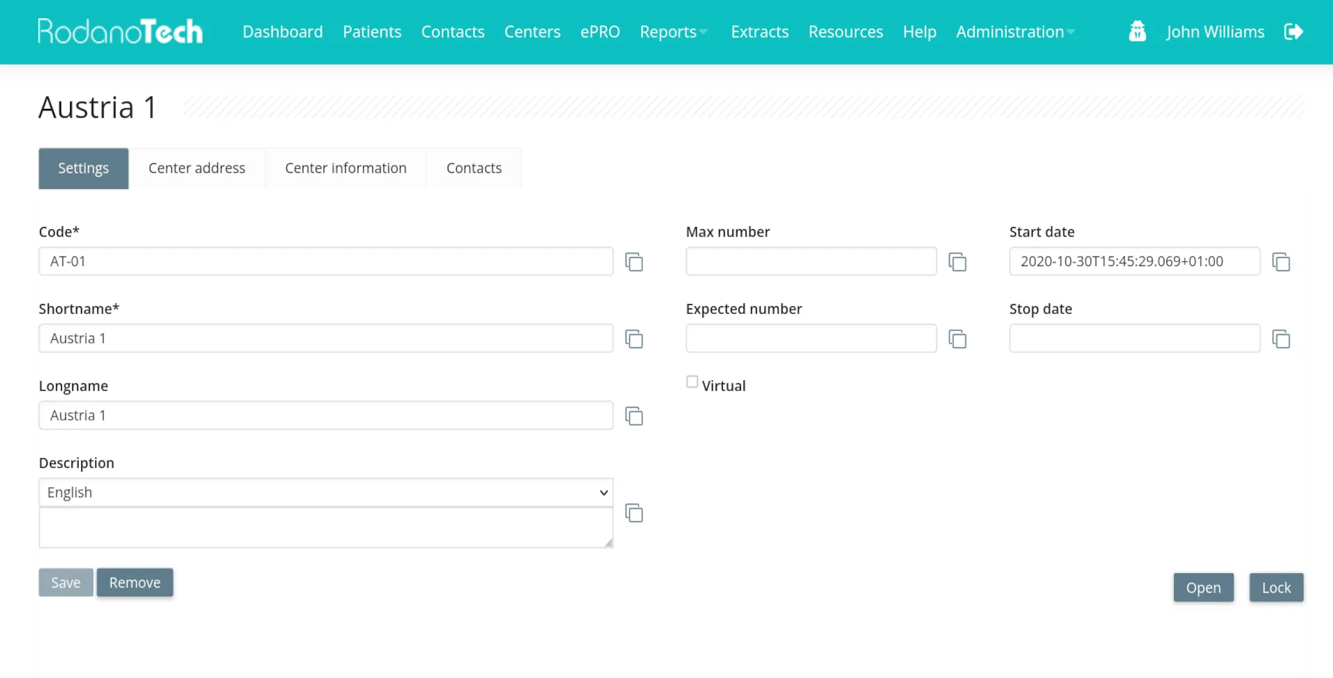 Center edit Any entity can be modified due to the system flexibility